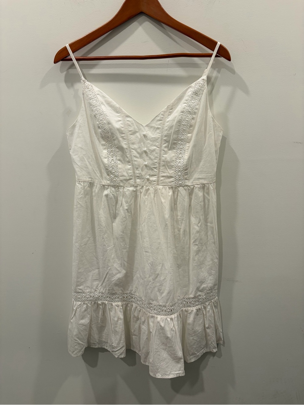 Spaghetti Adjustable Strap White Eyelet Mini Dress NWT beach Summer vacation